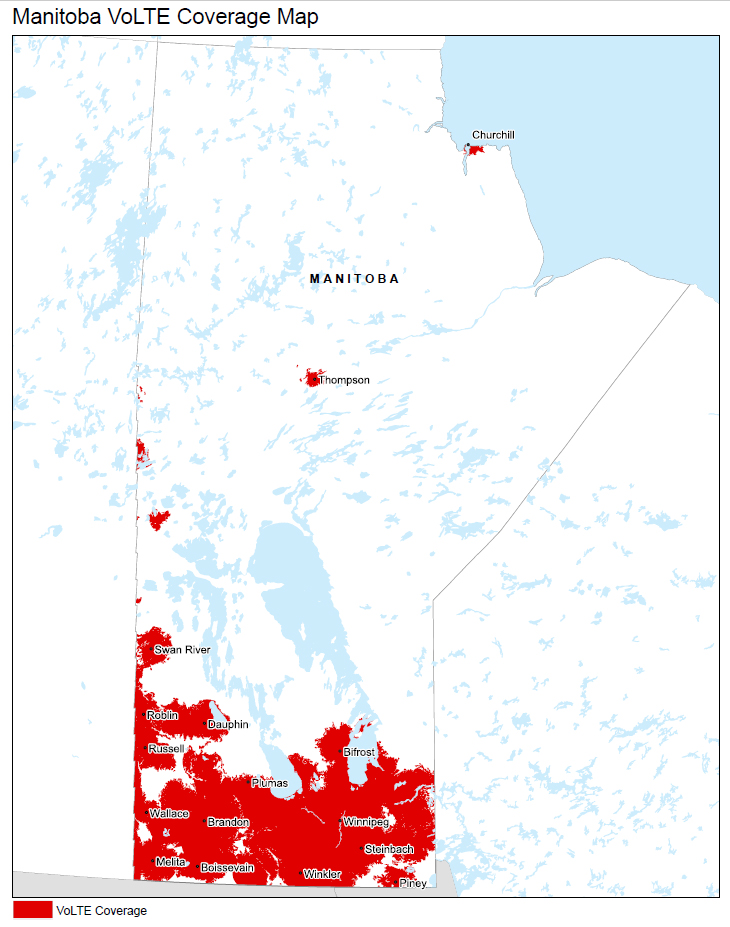 Manitoba, including Winnipeg and Brandon Coverage map