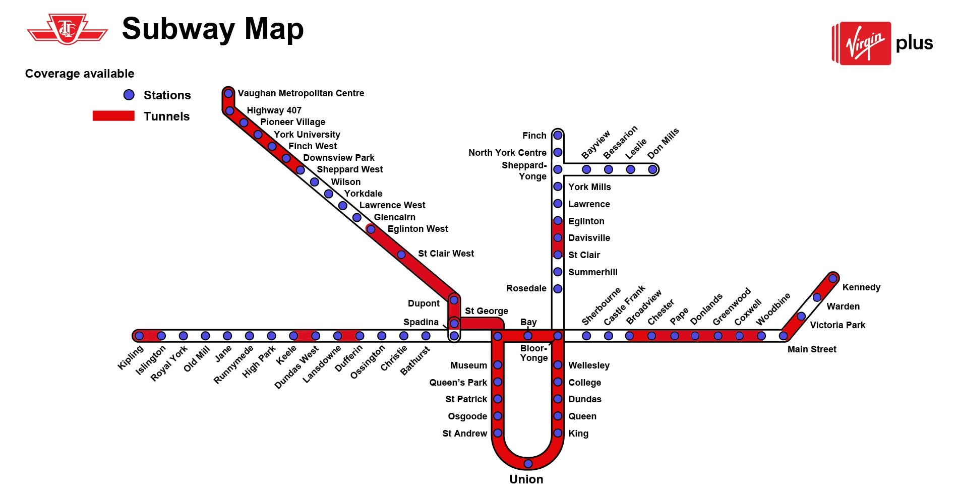 Mobile coverage map of TTC tunnels and stations