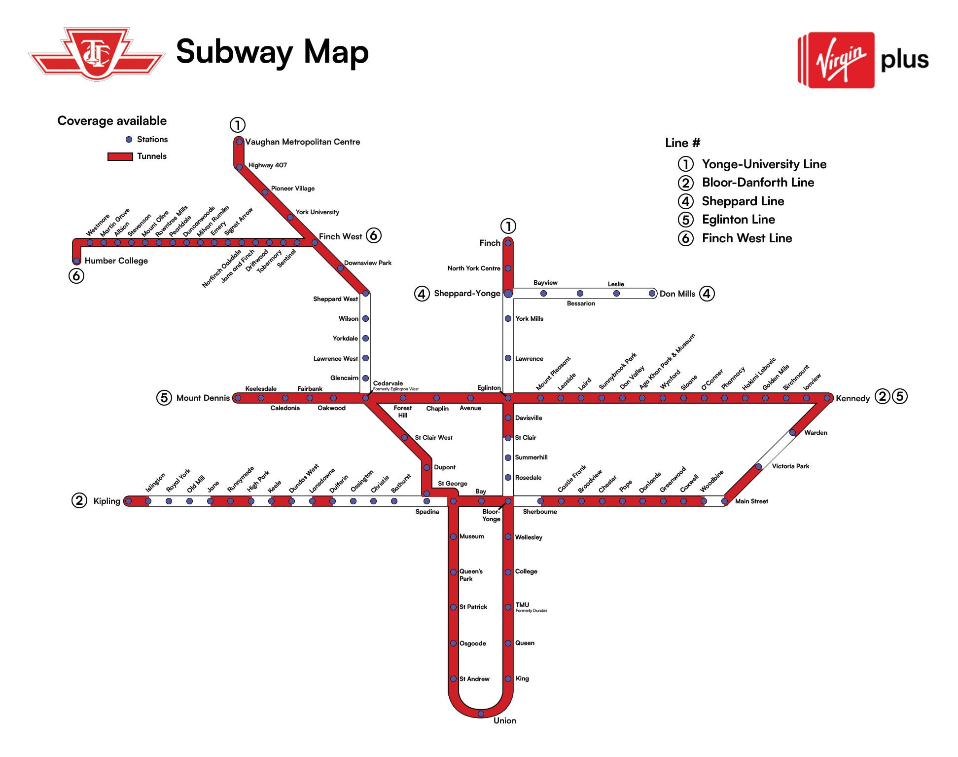 Mobile coverage map of TTC tunnels and stations