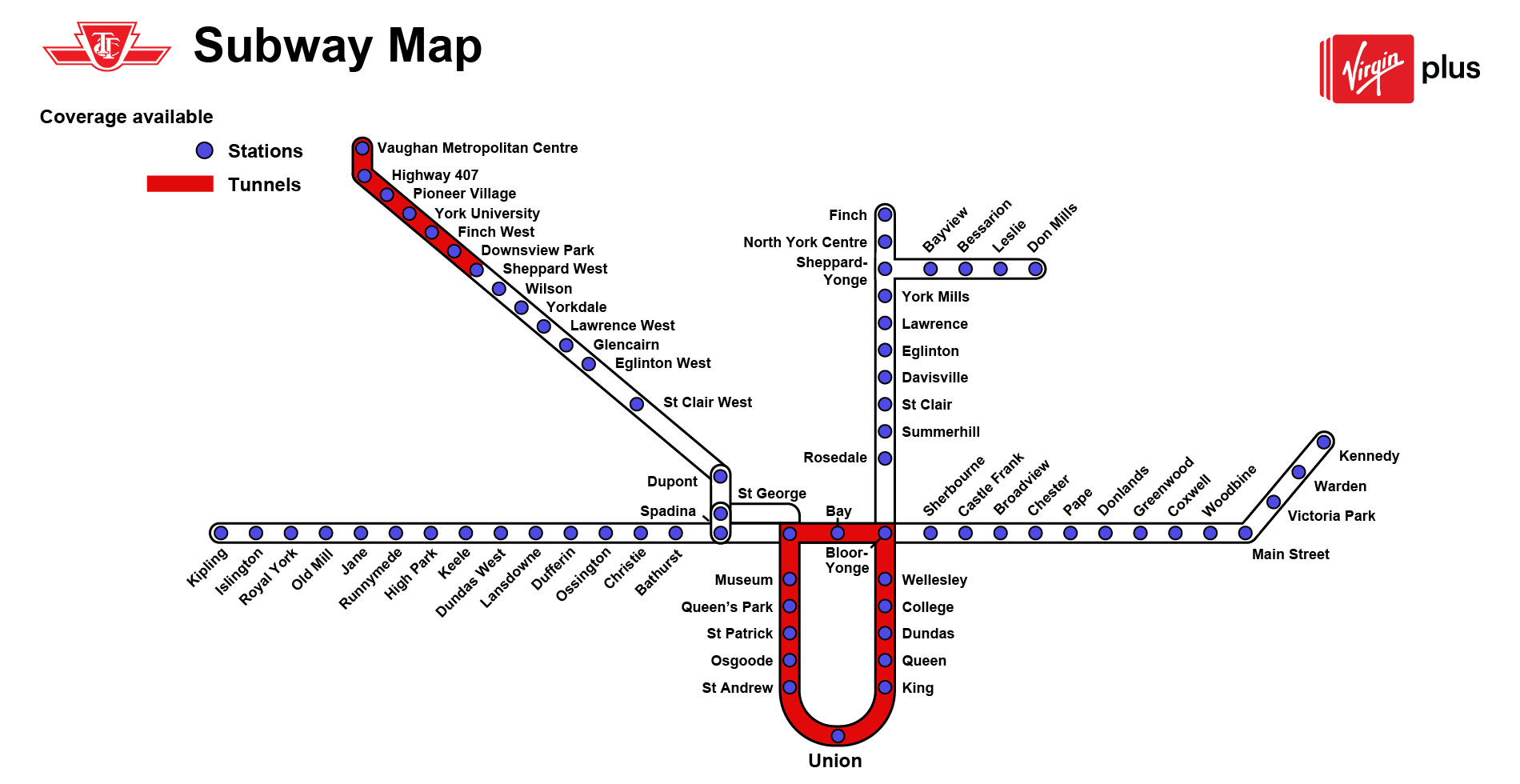 Mobile coverage map of TTC tunnels and stations