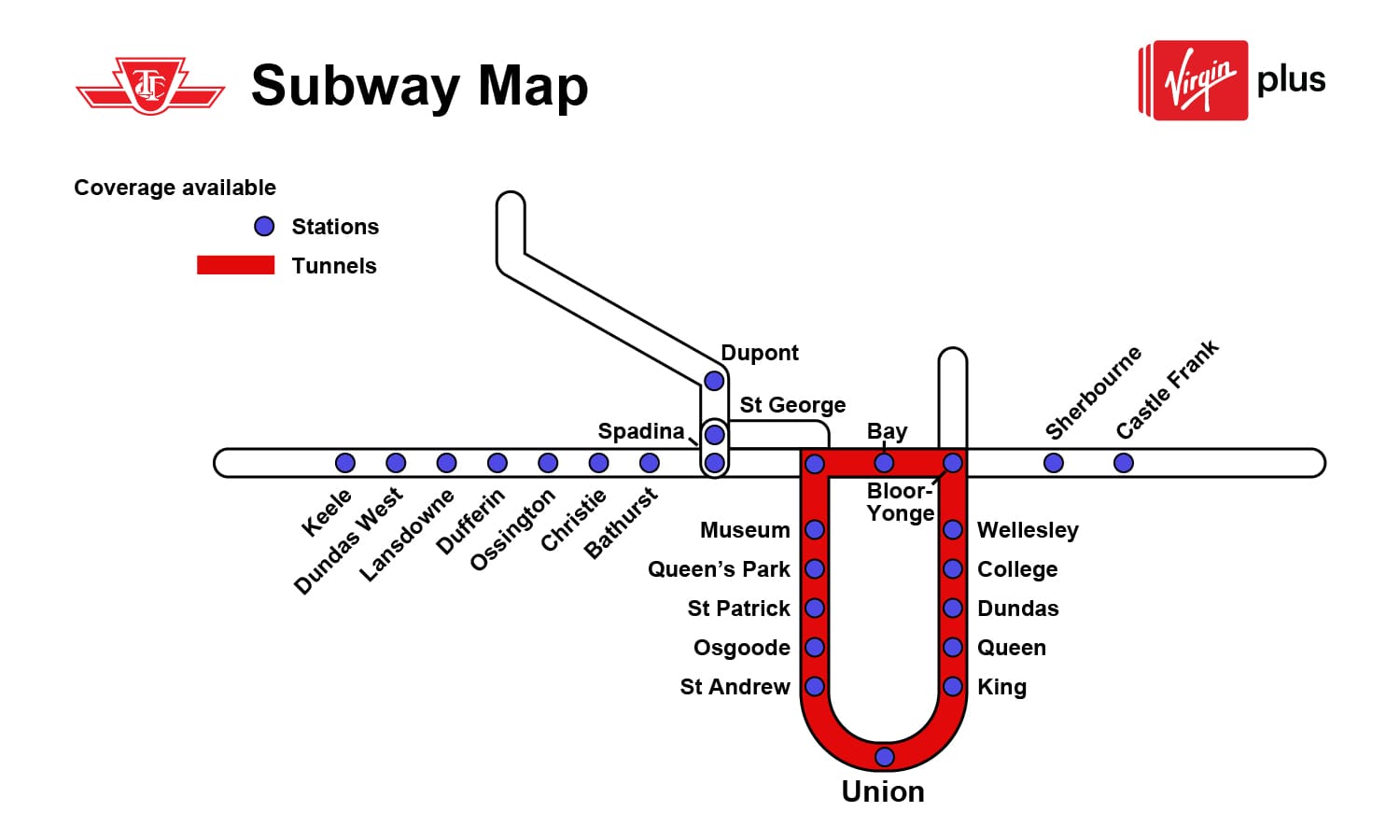 Mobile coverage map of TTC tunnels and stations